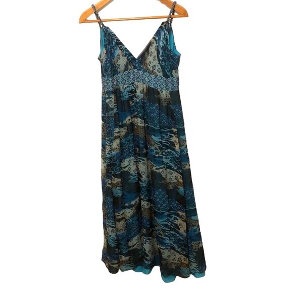 Signature By Robbie Bee Silk Maxi Dress 12 Surplice Neck Tiered Sleeveless Boho - Picture 9 of 12